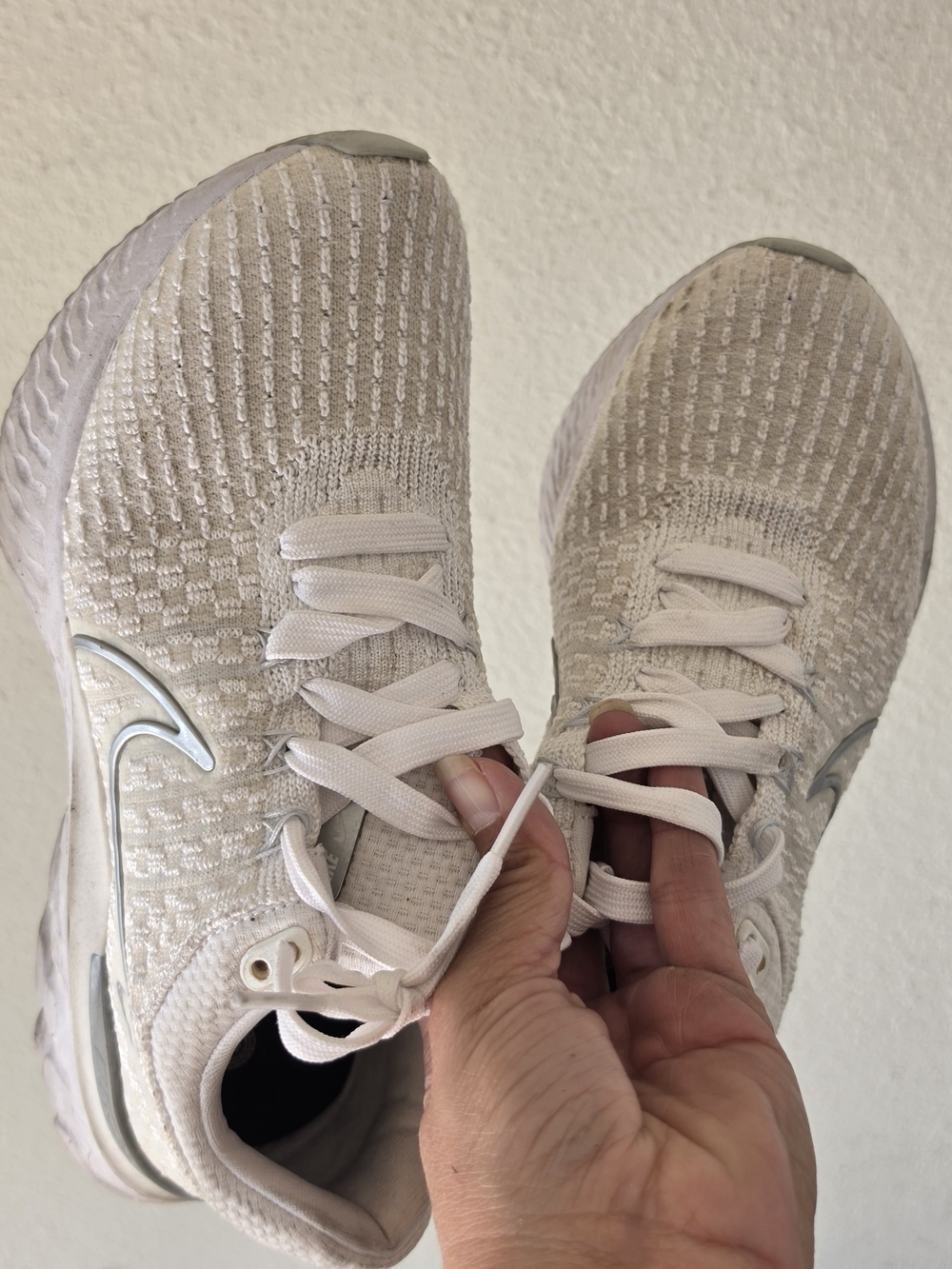 Nike Women's Knit Running Sneakers in Light Beige and White